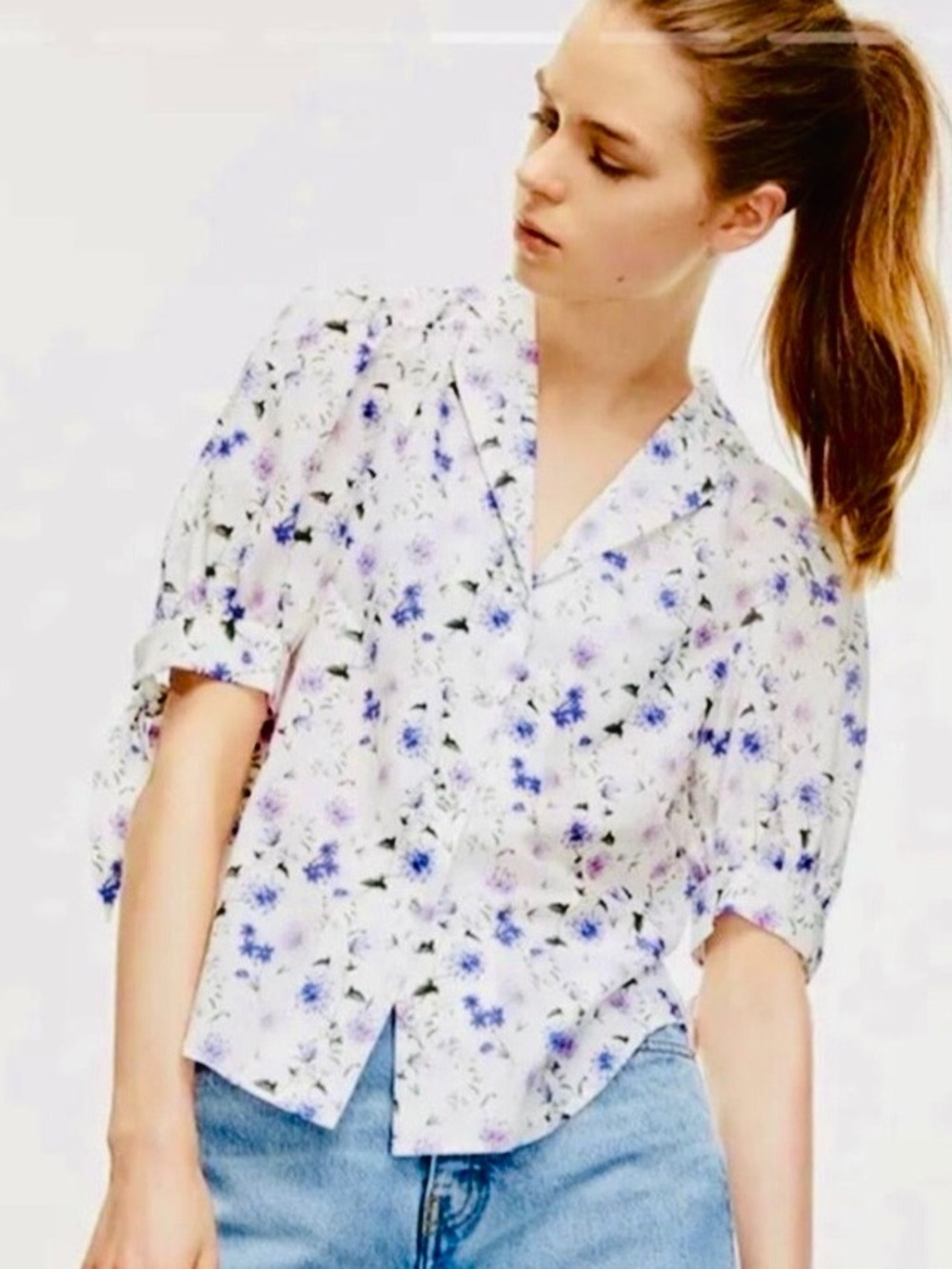 The Kooples White Floral Short Sleeve Blouse Size 0